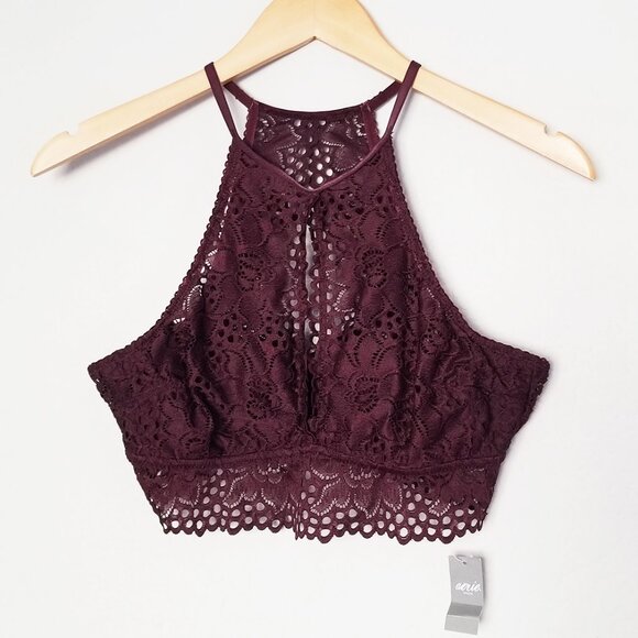 NEW Aerie High Neck Lace Bralette M Keyhole Stretch Comfort Lounge Sexy Romantic - Picture 2 of 16